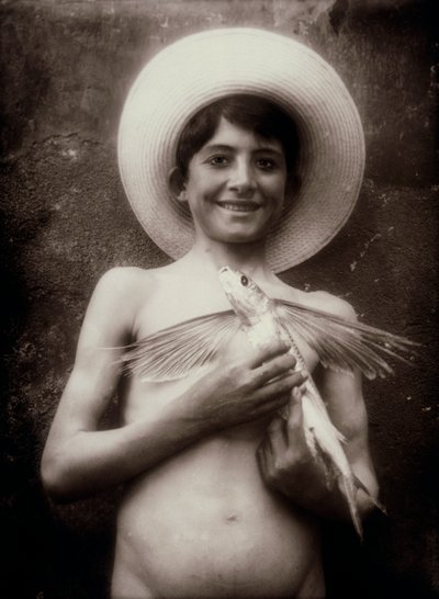 Young Boy with Flying Fish, Sicily by Baron Wilhelm von Gloeden